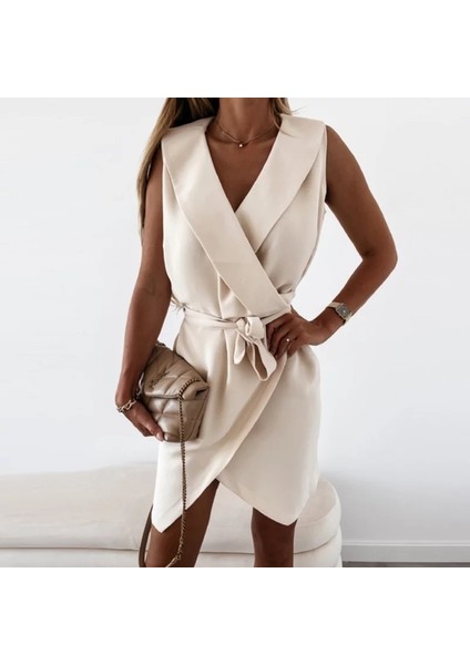 Kruvaze Yaka Kuşaklı Krep Kumaş Elbise fırsatları