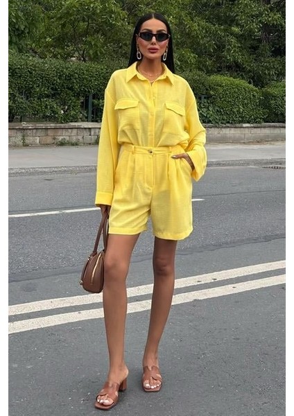 Gömlek ve Şort Flamlı Keten Takım 10130 indirimleri