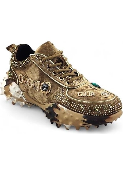 351-3 Günlük Taşlı Bayan Spor Ayakkabı-Bej