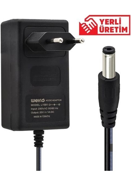 20 Volt - 1 Amper 5.5*2.5 Uçlu Priz Tipi Adaptör