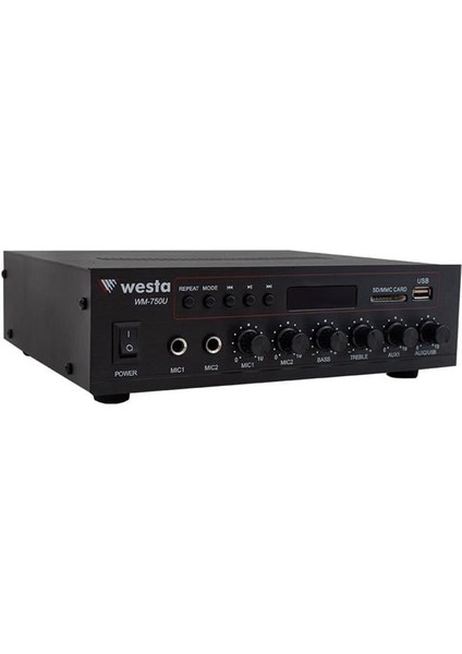 WM-750U 80 Watt 100V-70V Mini 4-16 Ohm Usb-Sd-Bluetooth 2 Mikrofon Girişli Trafolu Anfi