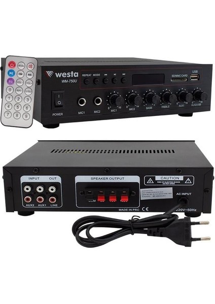 WM-750U 80 Watt 100V-70V Mini 4-16 Ohm Usb-Sd-Bluetooth 2 Mikrofon Girişli Trafolu Anfi modelleri