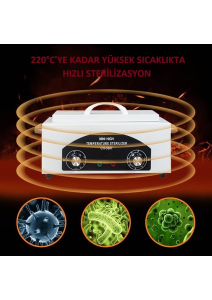 CH-360T Yüksek Isı Sterilizasyon Cihazı 220°C Metal Alet Sterilizatörü Sanıtızıng Manikür Pedikür