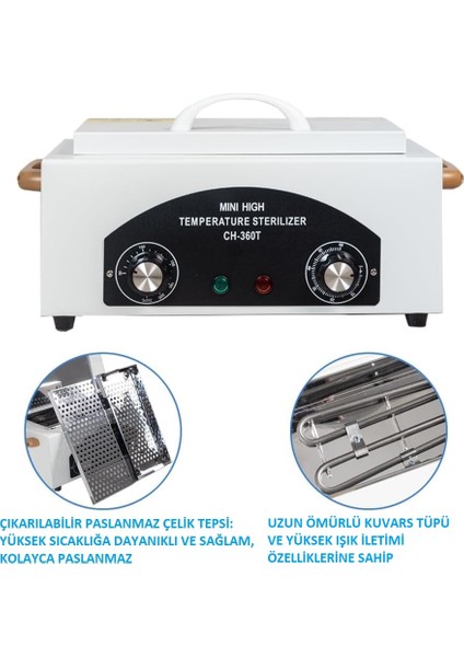 CH-360T Yüksek Isı Sterilizasyon Cihazı 220°C Metal Alet Sterilizatörü Sanıtızıng Manikür Pedikür