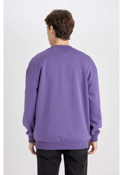 Mor Boxy Fit Bisiklet Yaka Baskılı Sweatshirt V5306AZ24AU