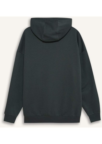 Oversize Geniş Kalıp Kapüşonlu Kanguru Cepli Basic Düz Sweatshirt X8287AZ24AU