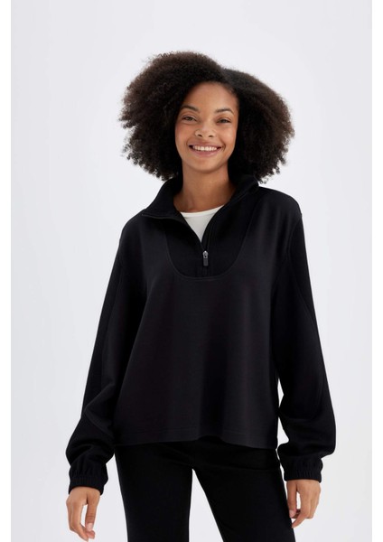 Fit Oversize Geniş Kalıp Dik Yaka Modal Sporcu Sweatshirt D0388AX24AU