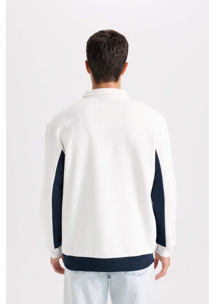 Relax Fit Dik Yaka Yarım Fermuarlı Baskılı Kalın Sweatshirt D2169AX24AU