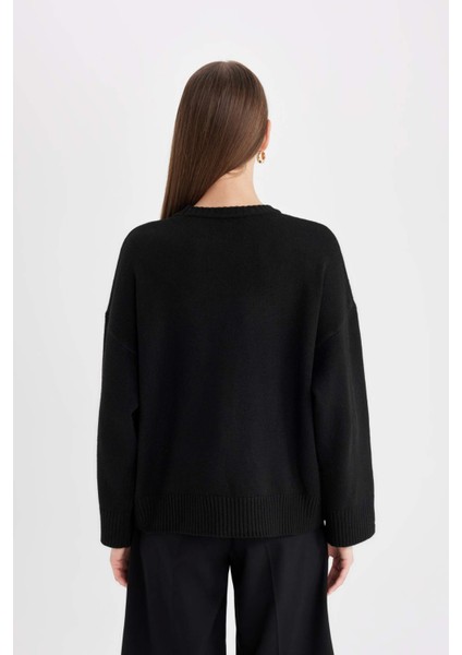 Oversize Geniş Kalıp Bisiklet Yaka Basic Düz Triko Kazak D0036AX24WN