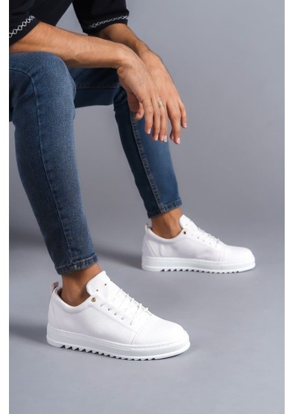 J152 Cool Bağcıklı Cilt Erkek Günlük Spor Klasik Ayakkabı Cbt - Beyaz