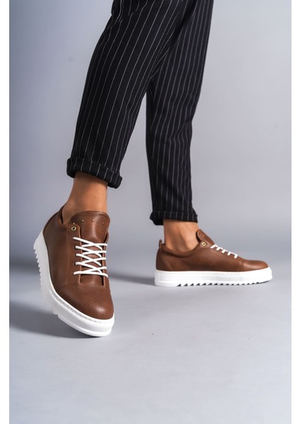 J152 Cool Bağcıklı Cilt Erkek Günlük Spor Klasik Ayakkabı Cbt - Taba