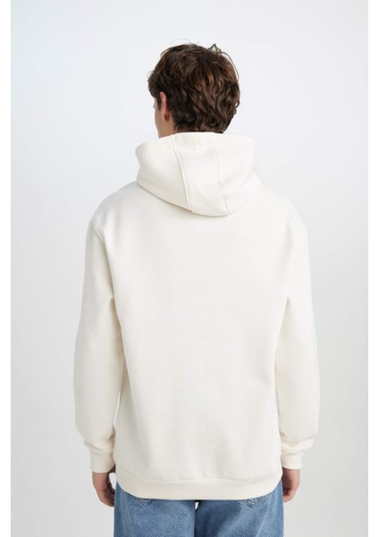 Relax Fit Kapüşonlu Baskılı Kalın Sweatshirt D2171AX24AU