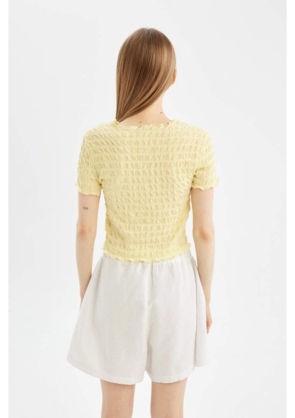 Fitted Bisiklet Yaka Baskılı Kısa Kollu Tişört D2616AX24SM