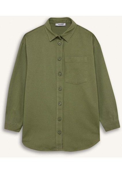 Relax Fit Basic Düz Gabardin Uzun Kollu Gömlek Tunik A6474AX24WN