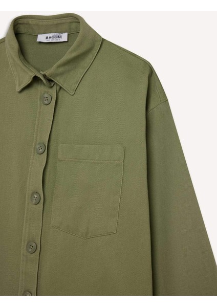 Relax Fit Basic Düz Gabardin Uzun Kollu Gömlek Tunik A6474AX24WN