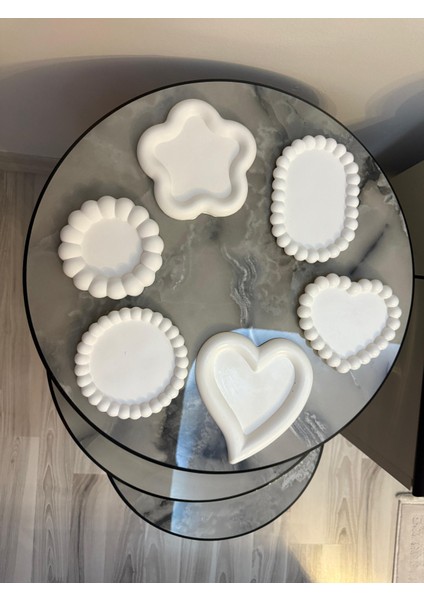 6'li Taş Tozu Dekoratif/Aksesuar/Takı Sunum Tabağı