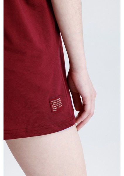 Bordo Loose Fit Unisex T-Shirt %100 Pamuk Bisiklet Yaka Düz Renk