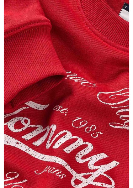 Kadın Essential Logo Regular Bisiklet Yaka Sweatshirt - Kırmızı modelleri