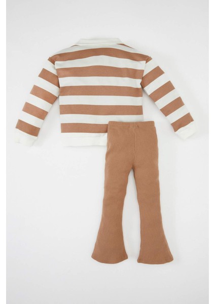 Kız Bebek 2'li Takım Polo Yaka Çizgili Sweatshirt Beli Lastikli İspanyol Paça Tayt D2850A524AU