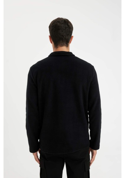 Siyah Tüylenme Yapmayan Soğuk Geçirmez Regular Fit Dik Yaka Fermuarlı Polar Sweatshirt Y3996AZNS