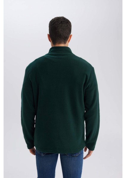 Yeşil Tüylenme Yapmayan Soğuk Geçirmez Regular Fit Dik Yaka Fermuarlı Polar Sweatshirt Y3996AZNS