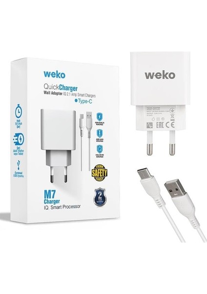 WK-21435 M7 2.1 Amper Telefon Şarj Adaptörü + Type-C Kablo