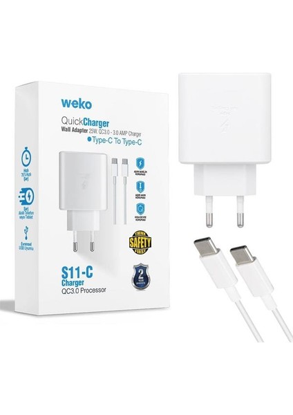 WK-21440 S11-C 25 Watt Telefon Şarj Başlık Adaptörü + Type-C To Type-C Kablo