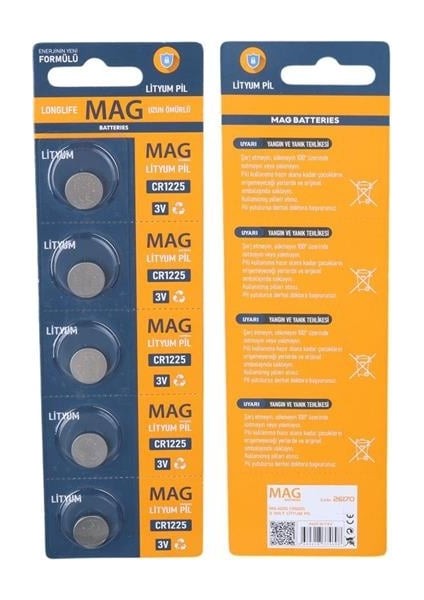 MG-1225 CR1225 3 Volt Lityum Pil (5'li Blister Paket)