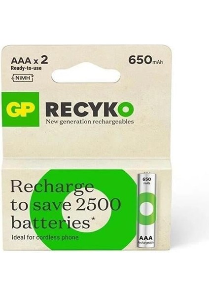 Recyko 650 Mah R03 Aaa Şarjlı 2'li Ince Kalem Pil fırsatları