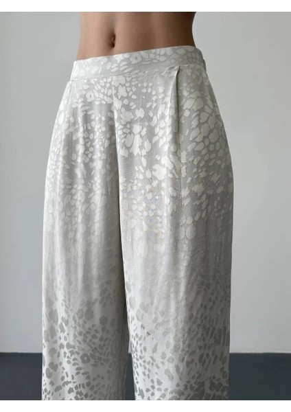 Leopar Desenli Saten Pantolon-Ekru modelleri