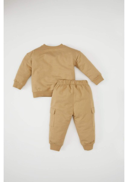 Erkek Bebek 2'li Takım Baskılı Bisiklet Yaka Sweatshirt Beli Lastikli Cepli Eşofman Altı D2936A524WN