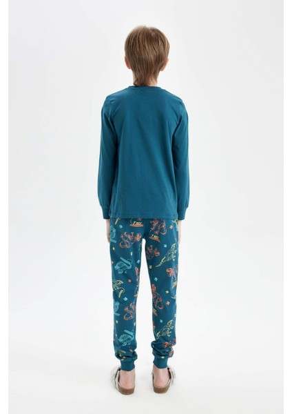 Erkek Çocuk Pijama Takımı Bisiklet Yaka Baskılı Uzun Kollu Üst Uzun Alt D2898A824AU