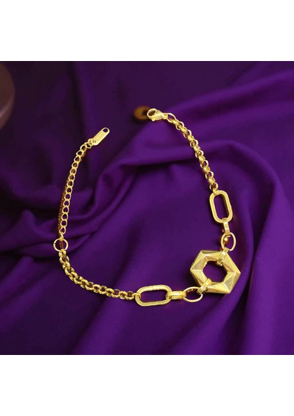 Gold Renk Antialerjik 316 L Çelik Köşeli Halka Model Çelik Bileklik [kod A0807]