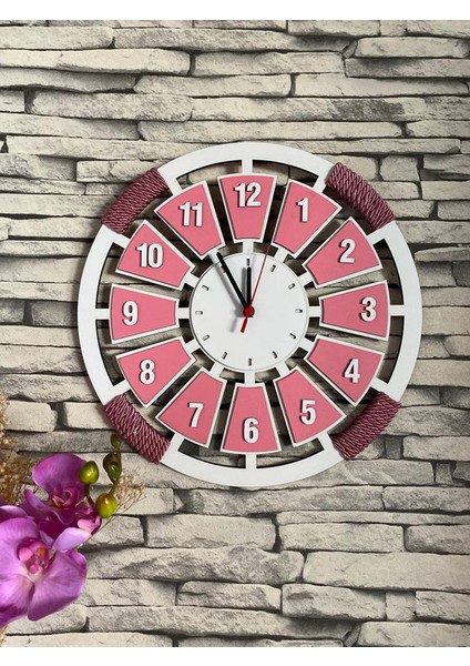 Mdf Halatlı Pembe Dekoratif Saat