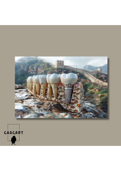Tekli Yatay Kanvas Diş Poliklinik Tablosu Kale ve Implant modelleri