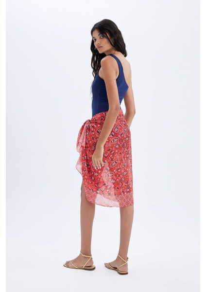 Regular Fit Desenli Vual Pareo-Fall in Love D2745AXNS