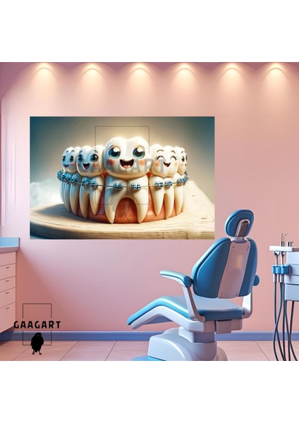 Tekli Yatay Kanvas Çocuk Diş Poliklinik Tablosu Diş Telleri