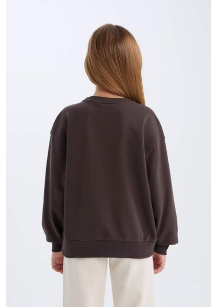 Kız Çocuk Sakura Oversize Geniş Kalıp Bisiklet Yaka Sweatshirt D2829A824WN