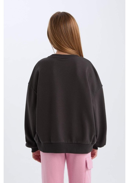 Kız Çocuk PowerPuff Girls Oversize Geniş Kalıp Bisiklet Yaka Sweatshirt D2823A824WN