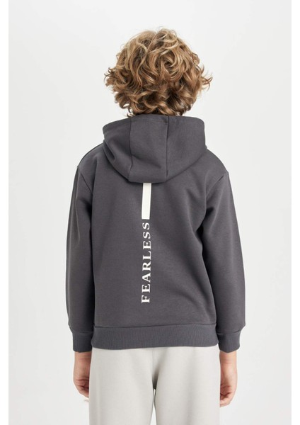 Erkek Çocuk Antrasit Kapüşonlu Baskılı Sweatshirt D3095A824AU