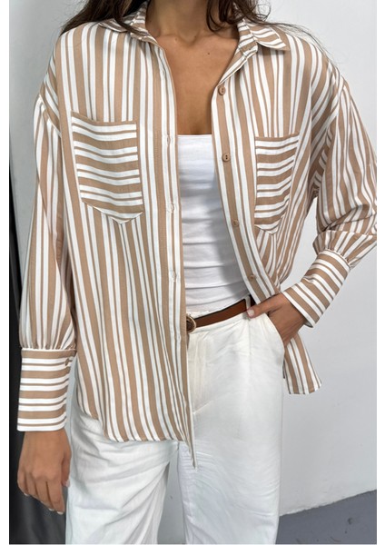 Çizgili Gömlek - Bej modelleri