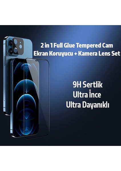 Iphone 12 6.1 2in1 Full Glue Tempered Cam Ekran Koruyucu +Kamera Lens SET-(1903) - PHN7226-1051 fiyatları