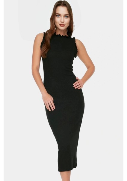Pamuklu Elastan Bodycon Midi Elbise Büzgülü Kollu Rahat Günlük Kombin Zarifane Tasarım modelleri