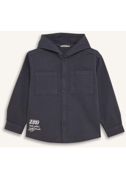 Erkek Çocuk Oversize Geniş Kalıp Kapüşonlu Gabardin Uzun Kollu Gömlek D3194A825SP