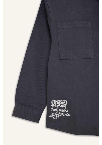 Erkek Çocuk Oversize Geniş Kalıp Kapüşonlu Gabardin Uzun Kollu Gömlek D3194A825SP