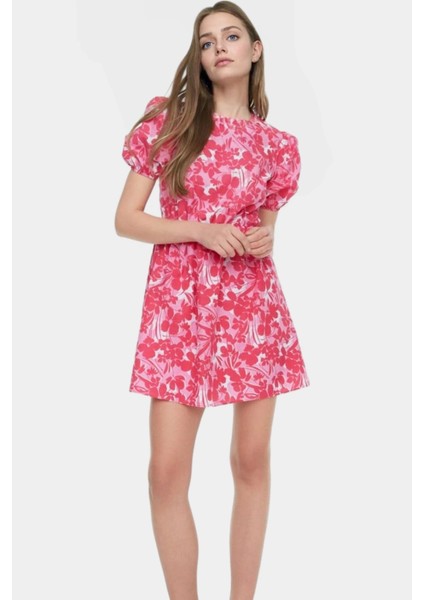 Yazlık Mini Elbise Poplin Dokuma Çiçek Desenli Bisiklet Yaka Yüksek Kalite Özenle Seçilmiş modelleri