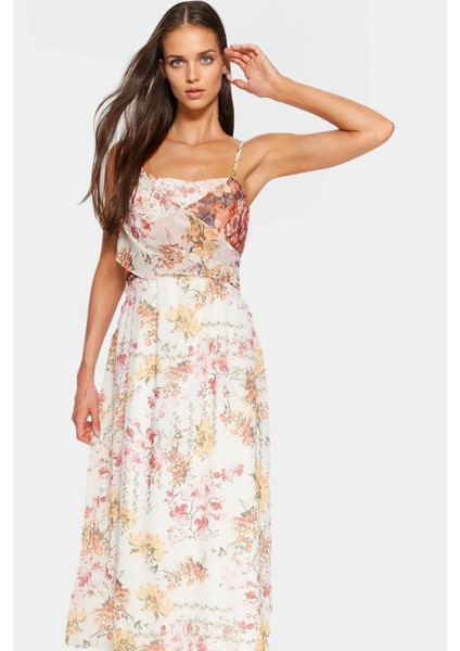 Astarlı Şifon Maxi Elbise Çiçek Desenli Kare Yaka Yazlık Rahat Konforlu Kesim Trend Tasarım modelleri