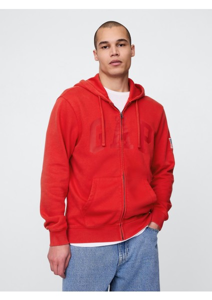 Erkek Kırmızı Vintagesoft Gap Logo Fermuarlı Sweatshirt
