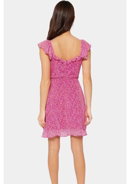 A Line Şifon Elbise Çiçek Desenli Kısa Astarlı Polyester Kaliteli Işçilik Dayanıklı Malzeme fiyatları