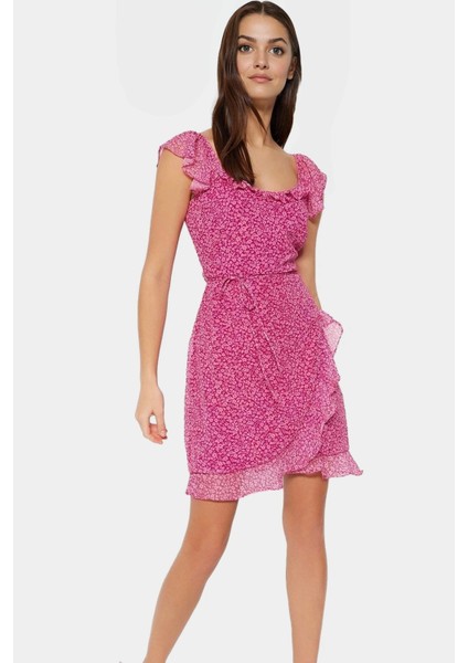 A Line Şifon Elbise Çiçek Desenli Kısa Astarlı Polyester Kaliteli Işçilik Dayanıklı Malzeme modelleri